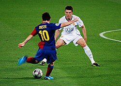 Lionel Messi in action during the 2009 UEFA Champions League Final victory against Manchester United.