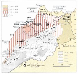Map depicting the staged pacification of Morocco through to 1934