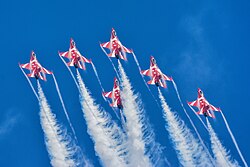 Republic of Singapore Air Force Black Knights perform at the Singapore Air Show.