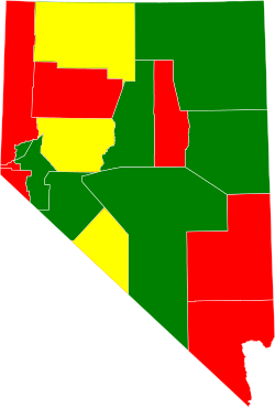 Legality of brothel prostitution in Nevada by county: Permitted, at least 1 active brothel Permitted, no active brothels Not permitted