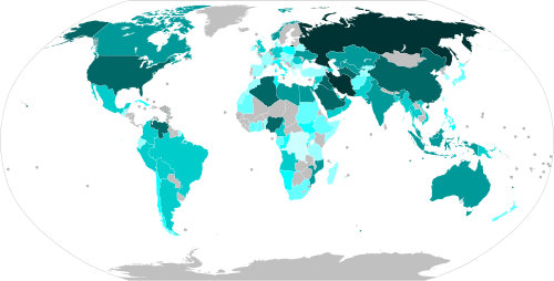 Countries' proven natural gas reserves (2014), based on data from The World Factbook