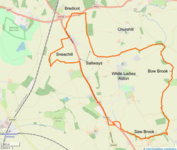 The boundary of the parish of White Ladies Aston