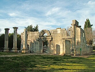 Ruins of the ancient synagogue of Kfar Bar'am in the Galilee