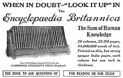 A print advertisement for the 1913 issue of the Encyclopædia Britannica