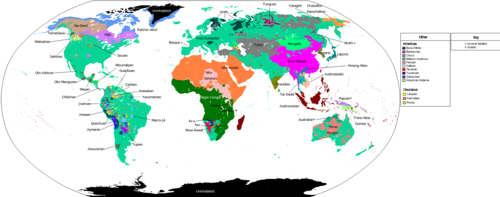 Principal language families of the world (and in some cases geographic groups of families)