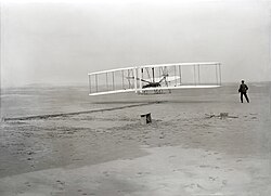 First successful flight of the Wright Flyer, near Kitty Hawk, 1903