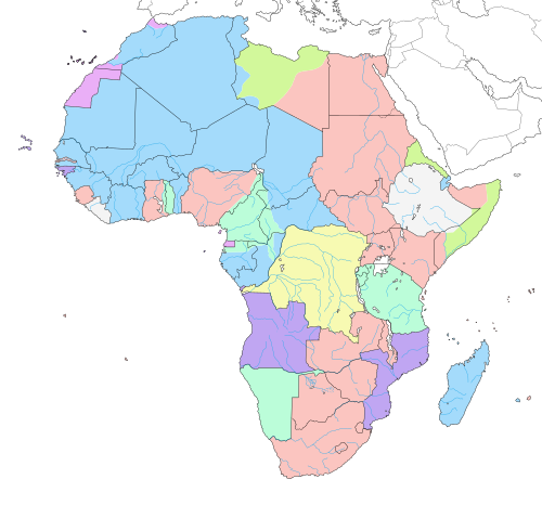 Areas of Africa controlled by Western European colonial empires in 1913, with current national boundaries superimposed Independent