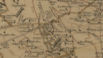 Map of Hall's Hill and High View Park in 1894. Squares represent buildings