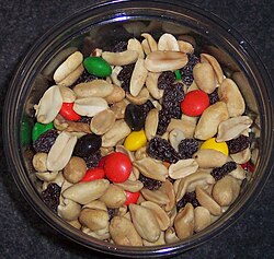 "Gorp" ("good old raisins and peanuts") is a classic trail mix and snack food