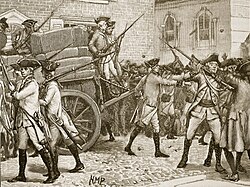 Troops escorting the stamped paper to the City Hall New York in 1766