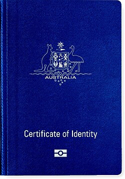 Australian "Certificate of identity" (travel document issued by the Australia government to certain non-citizens).