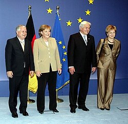 Polish President Lech Kaczyński, German Chancellor Angela Merkel, Steinmeier, and Anna Fotyga in Brussels, June 2007