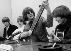 The Byrds hosting their "raga rock" press conference for the release of "Eight Miles High" in March 1966