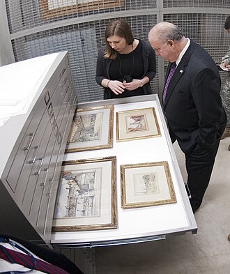 The watercolors involved the dispute housed in storage at the Army Center of Military History. Upper right watercolor is the Courtyard of the Old Residency in Munich.