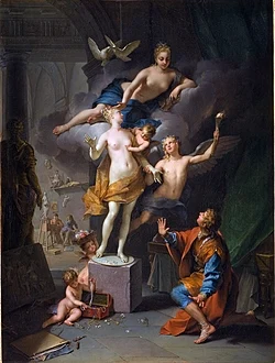 Pygmalion and Galatea (1717) by Jean Raoux, showing Aphrodite bringing the statue to life
