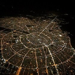 The city has a radial urban layout.