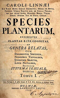 Linnaeus's Species Plantarum of 1753, his catalogue of all the world's plants known to European science