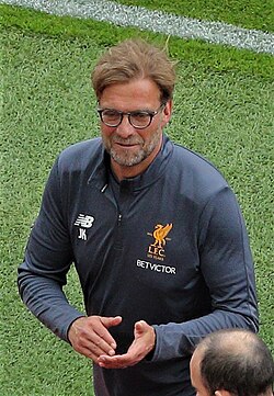 Klopp after winning against Middlesbrough on the final day of the 2016–17 season to secure fourth in the league