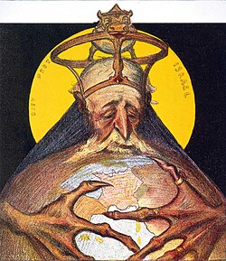 A caricature by Charles Lucien Léandre (France, 1898) showing Rothschild with the world in his hands
