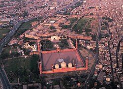 Lahore's Hazuri Bagh is at the centre of an ensemble of Mughal and Sikh era monuments, including the Badshahi Mosque, Lahore Fort, Roshnai Gate, and the Samadhi of Ranjit Singh.