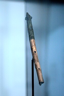 Bone flute from Geissenklösterle, Germany, dated around c. 43,150–39,370 BP.[22]