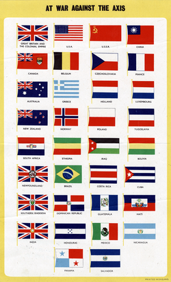 Flags of the Allies as of 1943, after the entry of Iraq and Bolivia