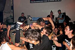 A crowd of fans at a punk show in Italy in 2006