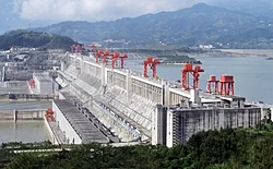 A wide shot of the Three Gorges Dam
