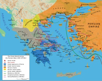 Map showing key sites during the Persian invasions of Greece.