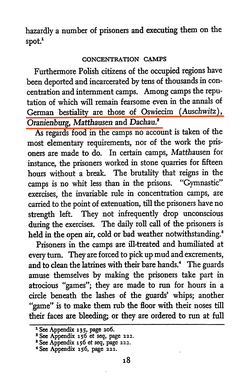 German concentration camps: Auschwitz, Oranienburg, Mauthausen and Dachau in The Polish White Book, New York (1941).