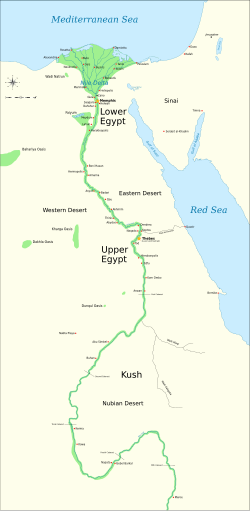 Map of Ancient Egypt, showing its major cities and sites, c. 3150 BC to 30 BC