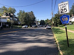 County Route 518 is the primary roadway through Hopewell