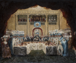 The installation dinner for the founding of the order took place on 17 March 1783 in the Great Hall of Dublin Castle.