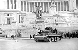 German Tiger I tank in front of the Victor Emmanuel II Monument in Rome in February 1944.