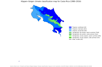 Costa Rica map of Köppen climate classification