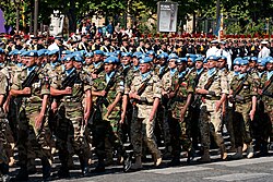 A multinational UN battalion at the 2008 Bastille Day military parade