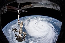 Hurricane Ida rapidly intensifying in the Gulf of Mexico on August 28 viewed from the ISS