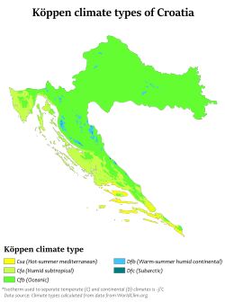 Köppen-Geiger climate classification map of Croatia