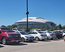 Parking at AT&T Stadium for a Dallas Cowboys game in 2022.
