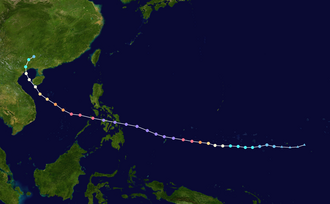 Map plotting the storm's track and intensity, according to the Saffir–Simpson scale