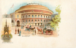 Postcard of the Royal Albert Hall (c. 1903) with an inset of the Albert Memorial