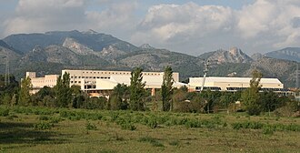 The sports campus with the Serra de Tramuntana mountains in the background