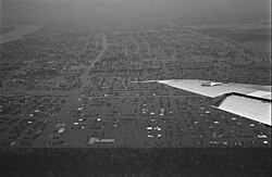 View of flooding after Hurricane Betsy as viewed from President Lyndon Johnson's Air Force One airplane, September 10, 1965