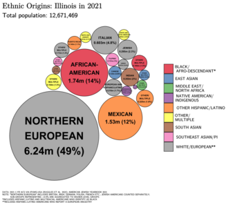 Ethnic origins in IllinoisLargest alone or in any combination ethnic origin by county in Illinois, per the 2020 census