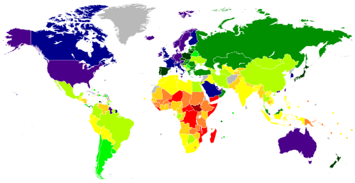 Countries or territories by GDP (PPP) per capita in 2025 >$70,000 $60,000 – $70,000 $50,000 – $60,000 $40,000 – $50,000 $30,000 – $40,000 $20,000 – $30,000 $10,000 – $20,000 $5,000 – $10,000 $2,500 – $5,000 $1,000 – $2,500 <$1,000 No data