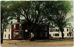 Circa-1910 postcard showing the Merriams' former print shop in West Brookfield. Contrary to the inscription, Webster's dictionary was never printed at this site.