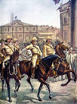 Lord Roberts enters Kimberley after the relief of the besieged city, February 1900