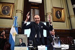 Carlos Menem in the Argentine Senate in a debate on a bill in 2018.