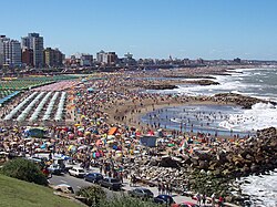 One of the beaches of Mar del Plata during summer tourism season