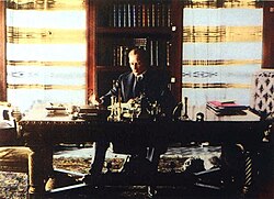 Mustafa Kemal at the library of the Çankaya Presidential Residence in Ankara, on 16 July 1929